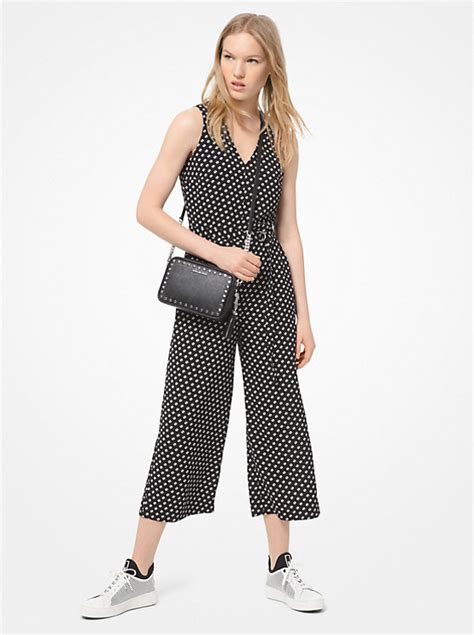 michael michael kors dot jacquard and crepe jumpsuit|Dot Jacquard and Crepe Jumpsuit .